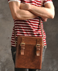 Handmade Vintage Coffee Leather Mens Messenger Bag Box Shoulder Bags for Men - iwalletsmen
