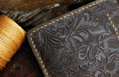 Handmade Leather Floral Mens Cool Slim Leather Wallet Men billfold Wallets Bifold for Men