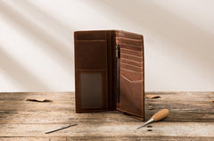 Cool Vintage Slim Mens long Wallet Leather Wallet Bifold Long Wallets for Men - iwalletsmen