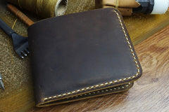 Handmade Leather Mens Cool Slim Leather Wallet Men billfold Wallets Bifold for Men