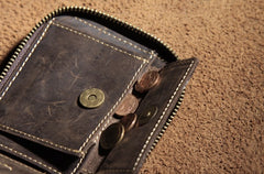 Vintage Leather Men Small Zipper Wallet Bifold Wallet for Men - iwalletsmen
