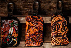 Handmade Leather Biker Mens Cool Car Key Wallet Coin Wallet Pouch Car KeyChain for Men