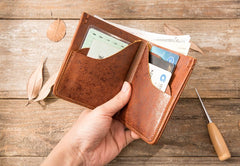 Handmade Leather Mens Small Wallets Bifold Vintage Slim billfold Wallet for Men - iwalletsmen