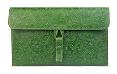 Handmade Leather Floral Tooled Mens Clutch Cool Slim Wallet Zipper Clutch Wristlet Wallet for Men