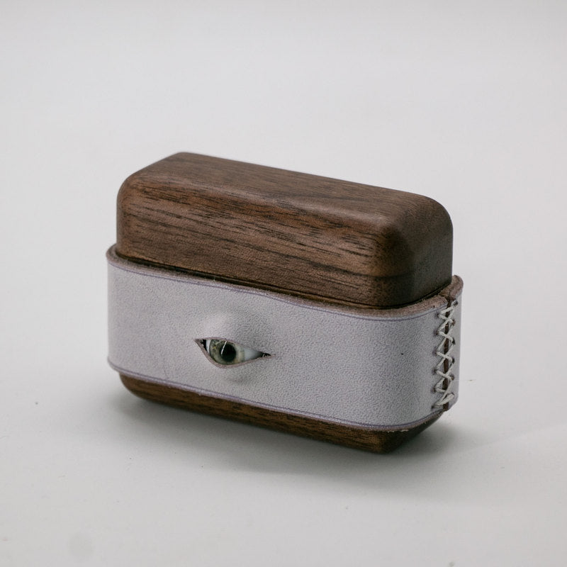 Handmade Purple Leather Coffee Wood AirPods 1,2 Case with Eye Custom Leather AirPods 1,2 Case Airpod Case Cover - iwalletsmen