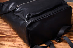 Genuine Leather Mens Cool Backpack Sling Bag Large Black Travel Bag Hiking Bag for men