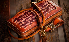 Handmade Leather Mens Tibetan Chain Biker Wallet Cool Leather Wallet Long Clutch Wallets for Men