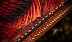 Handmade Leather Tooled Carp Mens Chain Biker Wallet Cool Leather Wallet Long Phone Wallets for Men