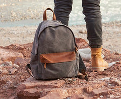 Cool Canvas Gray Mens Backpack Canvas Travel Bag Canvas School Bag for Men - iwalletsmen