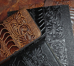 Handmade Leather Mens Tooled Floral Cool Zipper Phone Travel Long Wallet Card Holder Card Slim Clutch Wallets for Men