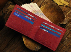 Handmade Leather Floral Mens Cool Slim Leather Wallet Men billfold Wallets Bifold for Men