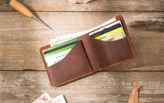 Brown Cool Leather Mens Small Wallet Bifold Vintage Slim billfold Wallet for Men - iwalletsmen
