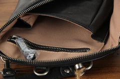 Handmade Genuine Leather Mens Cool Chest Bag Sling Bag Crossbody Bag Travel Bag Hiking Bag for men
