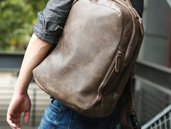 Coffee Leather Mens Backpacks Travel Backpacks Laptop Backpack for men - iwalletsmen