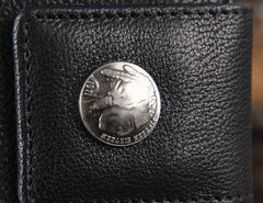 Genuine Leather Mens Cool Long Leather Wallet Cards Clutch Wristlet Wallet for Men
