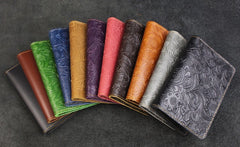 Handmade Leather Floral Mens Cool billfold Wallet Passport Card Holder Small Card Slim Wallets for Men