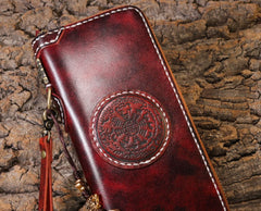 Handmade Leather Mens Chain Biker Wallet Cool Leather Wallet Long Phone Wallets for Men