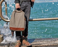 Cool Canvas Leather Mens Backpack Canvas Travel Bag Canvas School Bag for Men - iwalletsmen