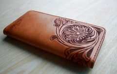 Handmade Leather Vintage Tooled Floral Mens Long Wallets Cool Long Wallet for Men - iwalletsmen