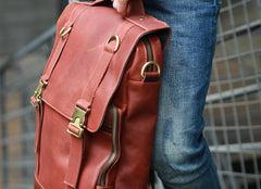 Red Brown Leather Mens Backpack Travel Backpacks Laptop Backpack for men - iwalletsmen