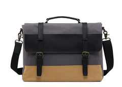 Mens Canvas Leather Briefcase Handbag Work Bag Business Bag for Men - iwalletsmen