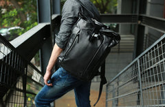 Black Leather Mens Backpacks Travel Backpacks Laptop Backpack for men - iwalletsmen