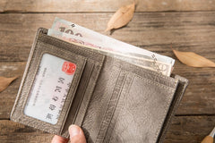 Gray Cool Leather Mens Small Wallet Bifold Vintage Slim billfold Wallet for Men - iwalletsmen