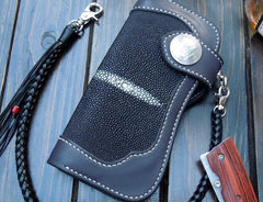 Handmade Leather Biker Wallet Mens Cool Chain Wallet Trucker Wallet with Chain