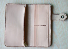 Handmade Mens Tooled Floral Beige Leather Long Biker Wallet Cool Long Chain Wallet for Men - iwalletsmen