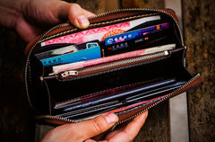 Handmade Leather Tooled Carp Mens Chain Biker Wallet Cool Leather Wallet Long Phone Wallets for Men
