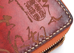 Handmade Leather Mens Chinese Handwriting Chain Biker Wallet Cool Leather Wallet Long Phone Wallets for Men