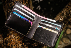 Handmade Leather Chinese Lion Tooled Mens billfold Wallet Cool Leather Wallet Slim Wallet for Men