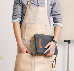 Gray Canvas Leather Mens Large Clutch Wallet Zipper Wristlet Bag Purse for Men - iwalletsmen