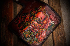 Handmade Leather Chinese Lion Mens Chain Biker Wallet Cool Leather Wallet With Chain Wallets for Men
