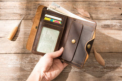 Vintage Slim long Wallets Leather Mens Coffee Wallet Long Wallet for Men - iwalletsmen