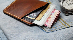 Mens Brown Leather Slim Front Pocket Wallets Leather Cards Wallet for Men - iwalletsmen