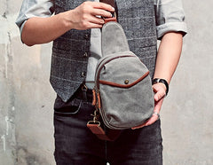 Cool Gray Canvas Mens Sling Bag Chest Bag One Shoulder Packs for men - iwalletsmen