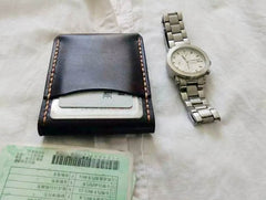 Mens Coffee Leather Slim Front Pocket Wallets Leather Cards Wallet for Men - iwalletsmen