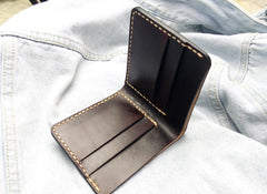 Leather Mens Slim Coffee Front Pocket Bifold Small Wallets Card Wallet for Men - iwalletsmen