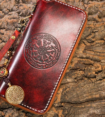 Handmade Leather Mens Chain Biker Wallet Cool Leather Wallet Long Phone Wallets for Men