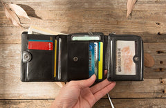 Black Leather Mens Small Wallets Trifold Vintage billfold Wallet for Men - iwalletsmen