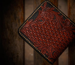 Handmade Leather Eagle Tooled Mens billfold Wallet Cool Leather Wallet Slim Wallet for Men