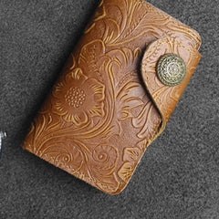 Handmade Leather Floral Mens Cool Key Wallet Wallet Card Holder Small Card Keychain Wallets for Men