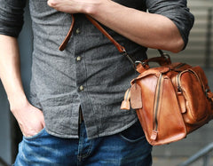 Vintage Brown Leather Mens Messenger Bag Handbag Shoulder Bag for men - iwalletsmen
