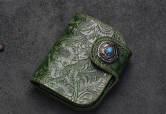 Handmade Leather Floral Mens Cool Biker Wallet Leather Wallet Men billfold Wallets Bifold for Men