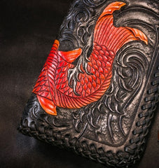 Handmade Leather Carp Mens Chain Biker Wallet Cool Leather Wallet With Chain Wallets for Men