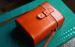 Handmade Brown Leather Mens Small Box Bag Shoulder Bag Messenger Bags for Men - iwalletsmen