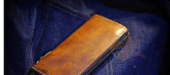 Handmade Leather Mens Chain Biker Wallet Cool Leather Wallet Long Phone Wallets for Men