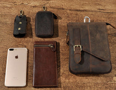 Mens Leather Small Side Bags COURIER BAG Waist Pouch Holster Belt Case Belt Pouch for Men - iwalletsmen