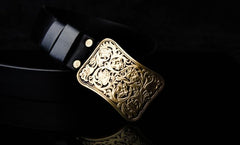 Handmade Genuine Leather Punk Rock Chinese Floral Mens Cool Men Biker Trucker Leather Belt